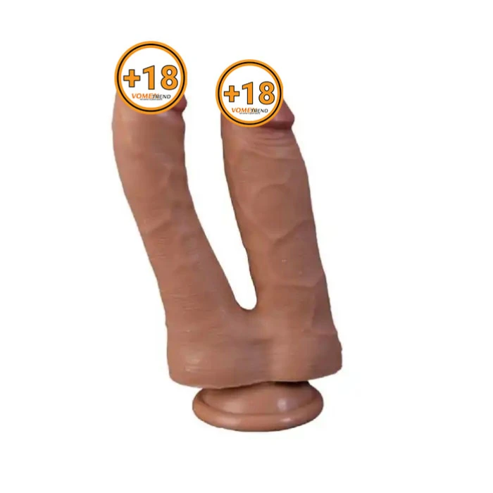 18 cm Çift Taraflı Ten Hassasiyetinde Gerçekçi Çatal Penis Dildo - vomentrend.com