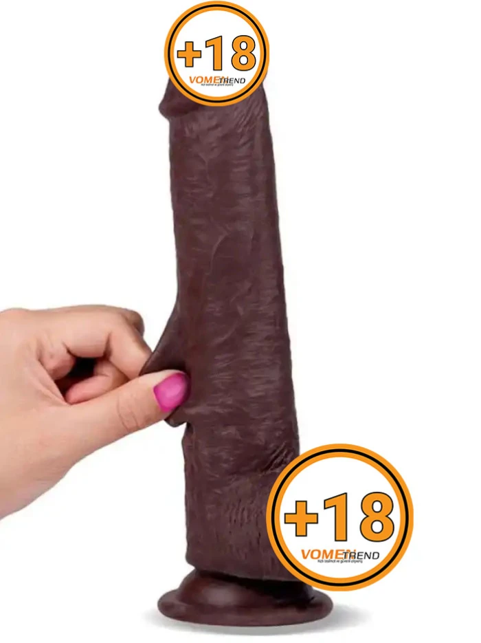 20 cm Çift Katmanlı Oynar Derili Realistik Siyah Dildo Penis - vomentrend.com