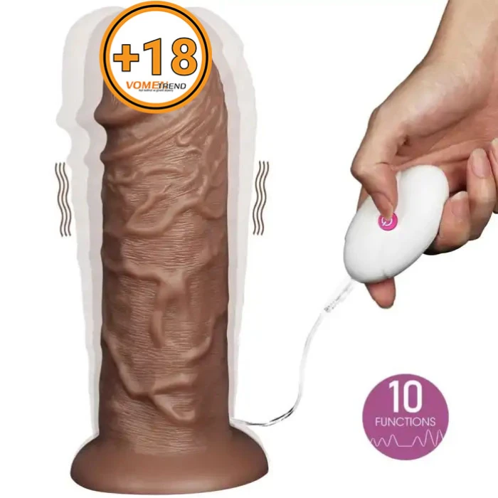 26,6 cm Çift Katmanlı 10 Titreşim Fonksiyonlu Melez Vibratör Penis - vomentrend.com